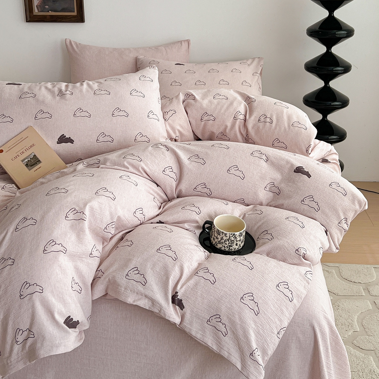 91家纺网 家纺一手货源 找家纺 弗苓家纺 2026春季新款高克重加厚色织提花四件套 米菲兔