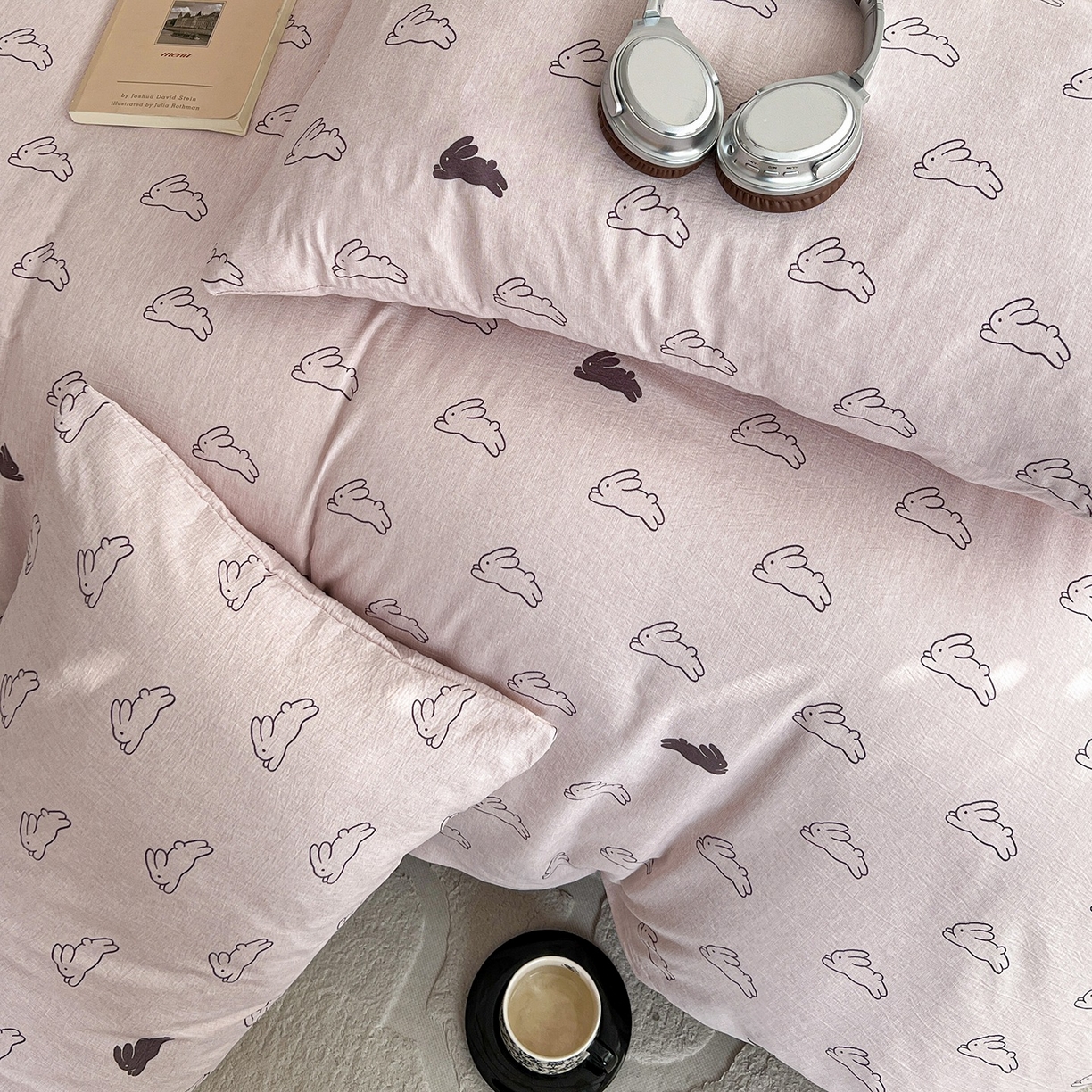 91家纺网 家纺一手货源 找家纺 弗苓家纺 2026春季新款高克重加厚色织提花四件套 米菲兔