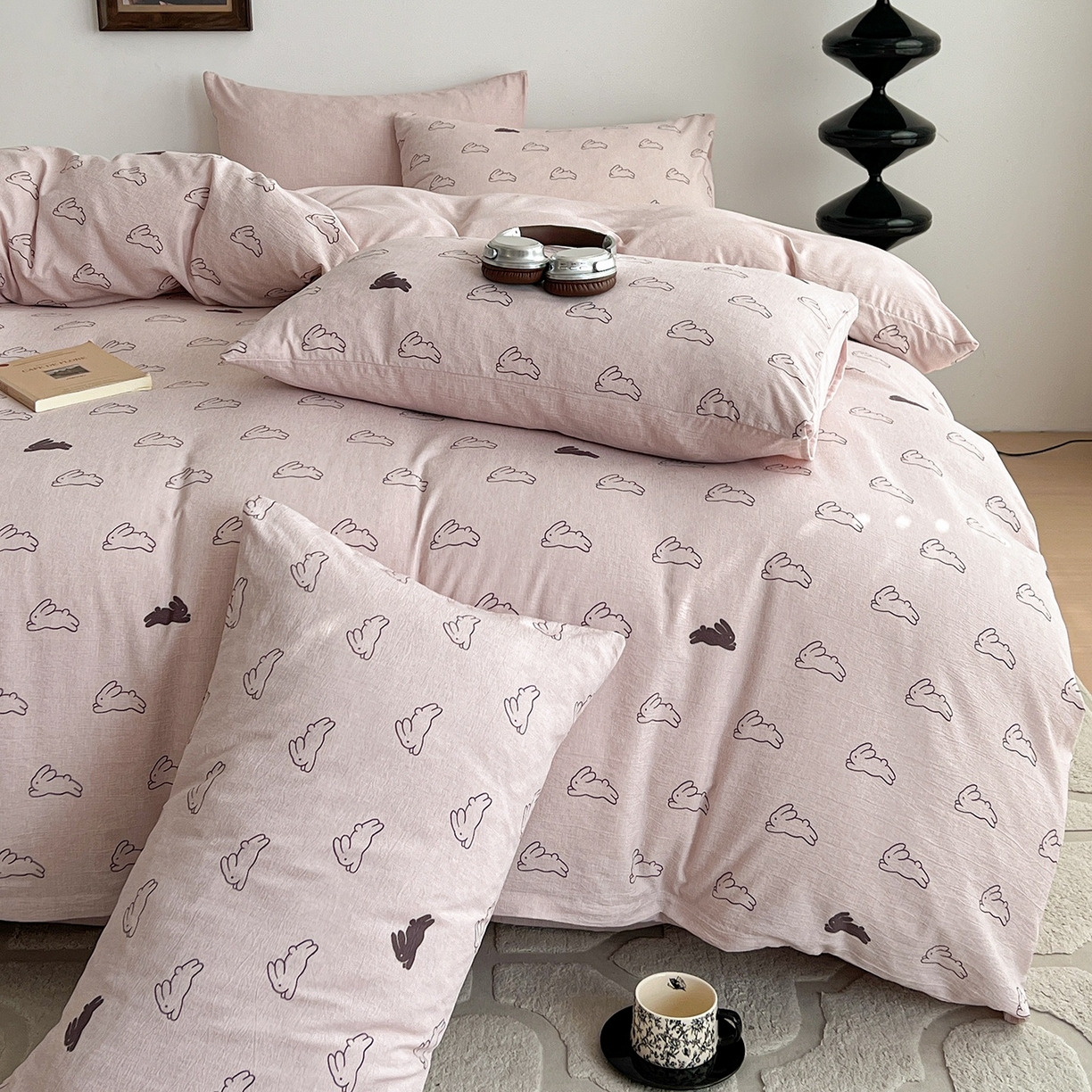 91家纺网 家纺一手货源 找家纺 弗苓家纺 2026春季新款高克重加厚色织提花四件套 米菲兔