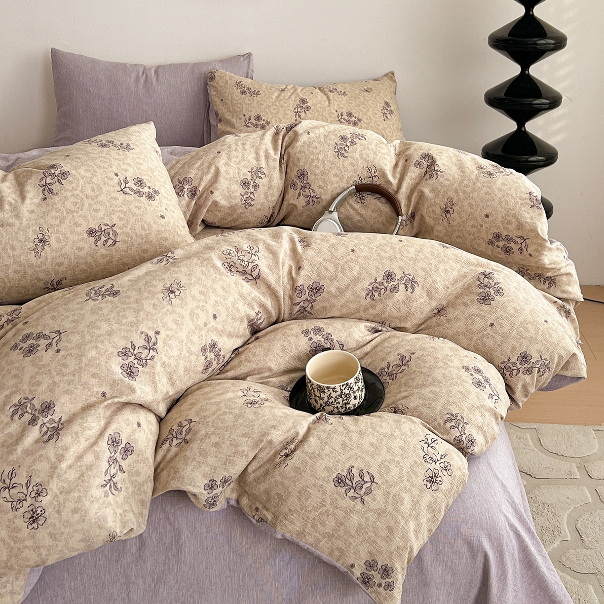 91家纺网 家纺一手货源 找家纺 弗苓家纺 2026春季新款高克重加厚色织提花四件套 蔷薇