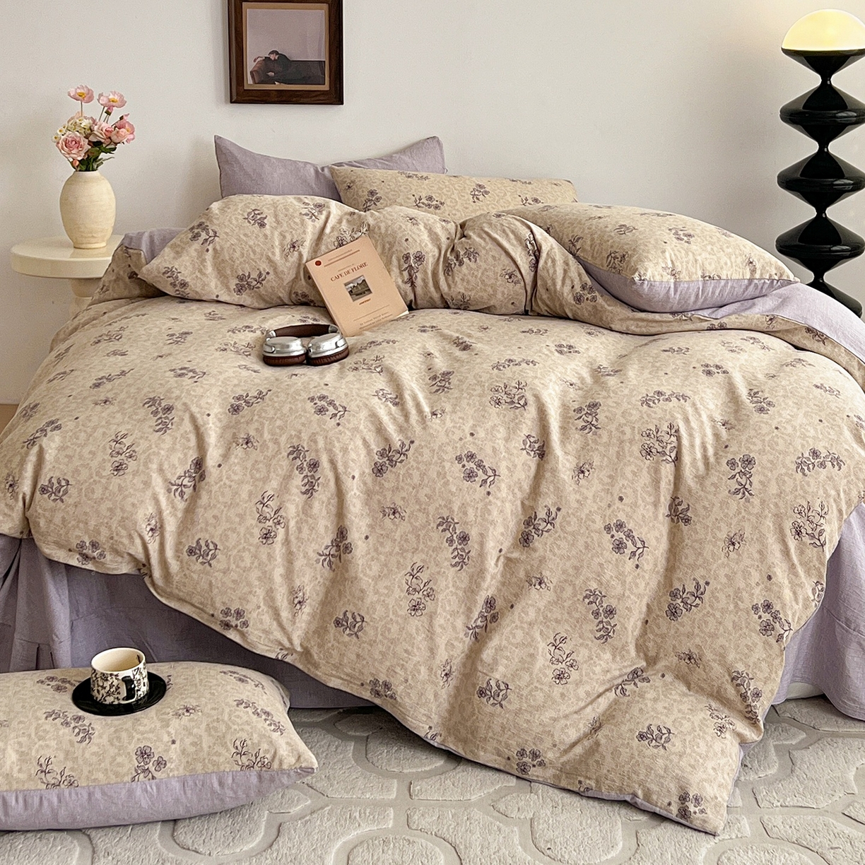 91家纺网 家纺一手货源 找家纺 弗苓家纺 2026春季新款高克重加厚色织提花四件套 蔷薇