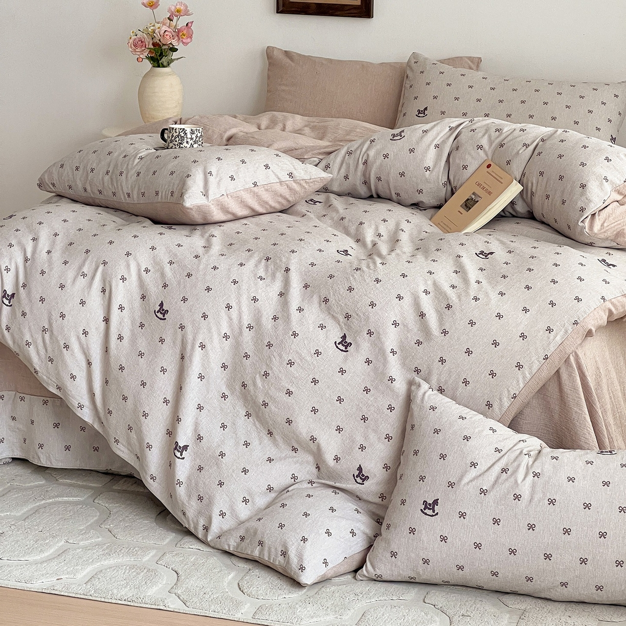 91家纺网 家纺一手货源 找家纺 弗苓家纺 2026春季新款高克重加厚色织提花四件套 幸运小马