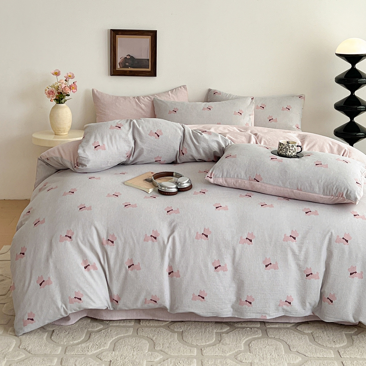 91家纺网 家纺一手货源 找家纺 弗苓家纺 2026春季新款高克重加厚色织提花四件套 雪纳瑞