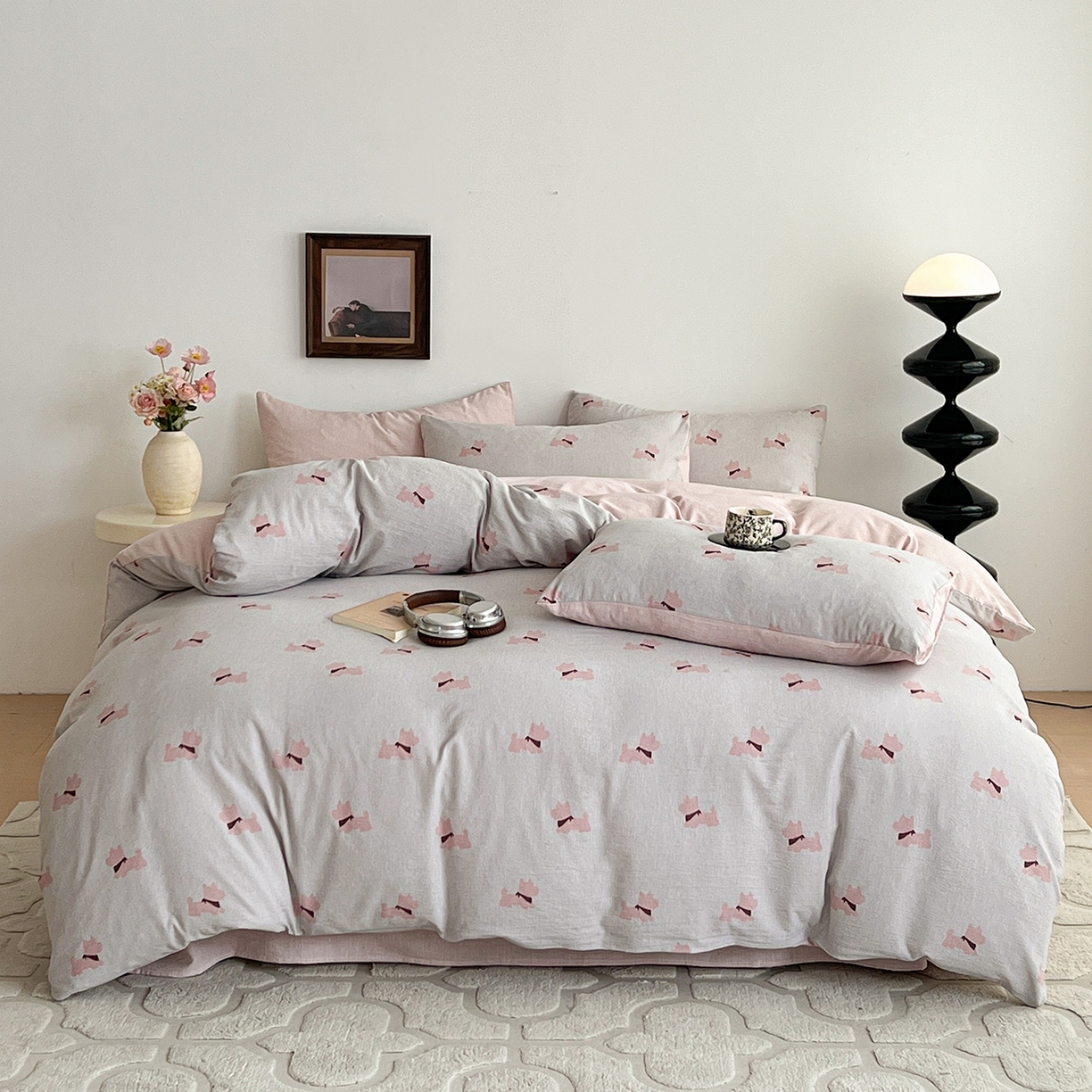 91家纺网 家纺一手货源 找家纺 弗苓家纺 2026春季新款高克重加厚色织提花四件套 雪纳瑞