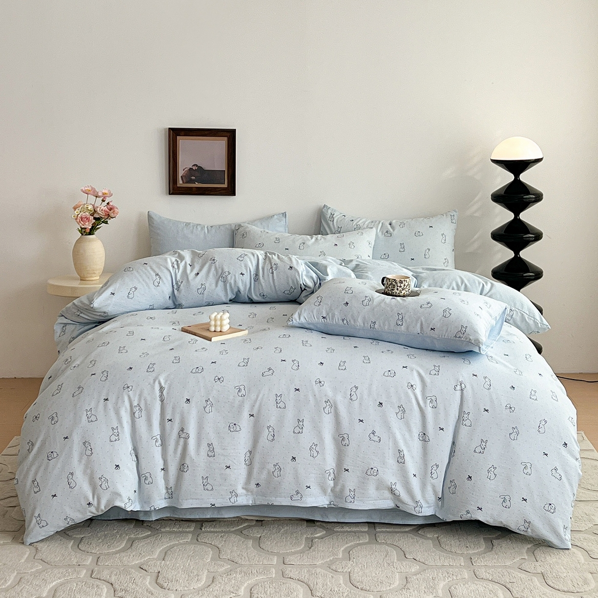 91家纺网 家纺一手货源 找家纺 弗苓家纺 2026春季新款高克重加厚色织提花四件套 月兔