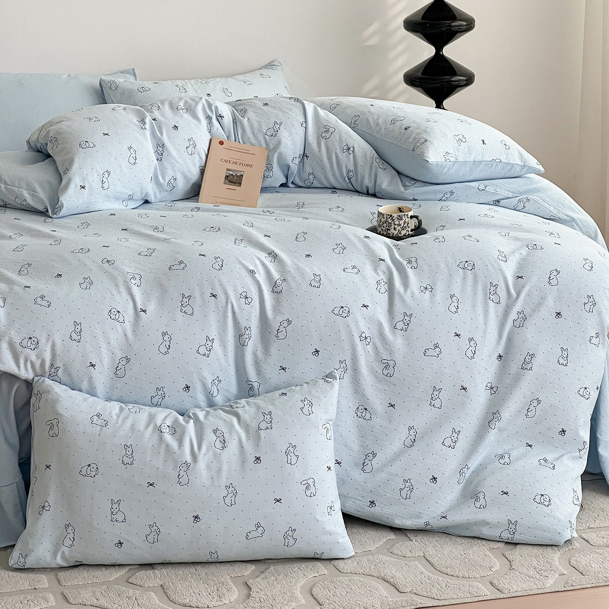 91家纺网 家纺一手货源 找家纺 弗苓家纺 2026春季新款高克重加厚色织提花四件套 月兔