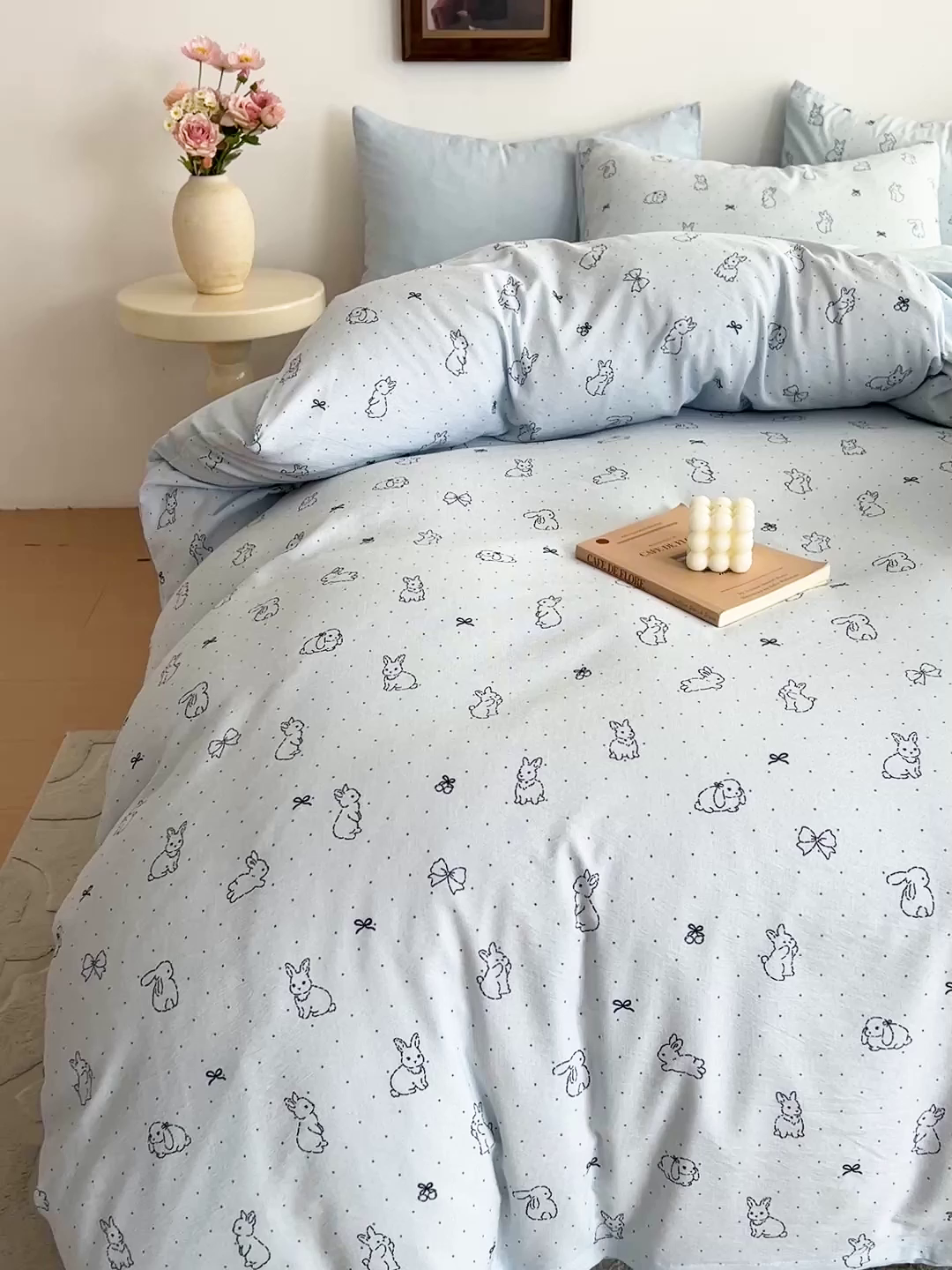 91家纺网 家纺一手货源 找家纺 弗苓家纺 2026春季新款高克重加厚色织提花四件套 月兔