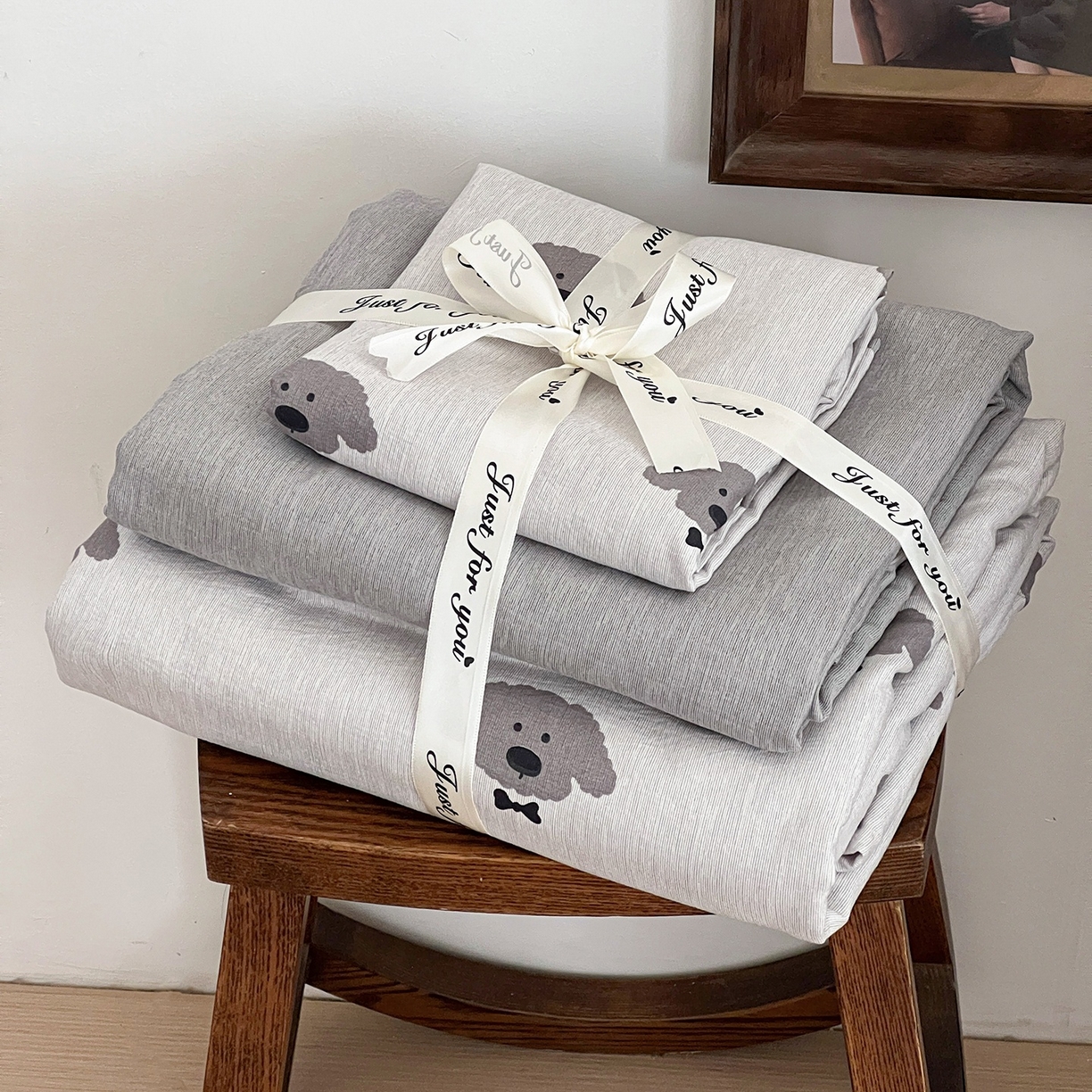 弗苓家纺 2026春季新款高克重加厚色织提花四件套 云朵狗