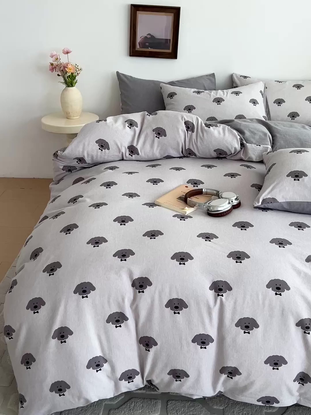 91家纺网 家纺一手货源 找家纺 弗苓家纺 2026春季新款高克重加厚色织提花四件套 云朵狗