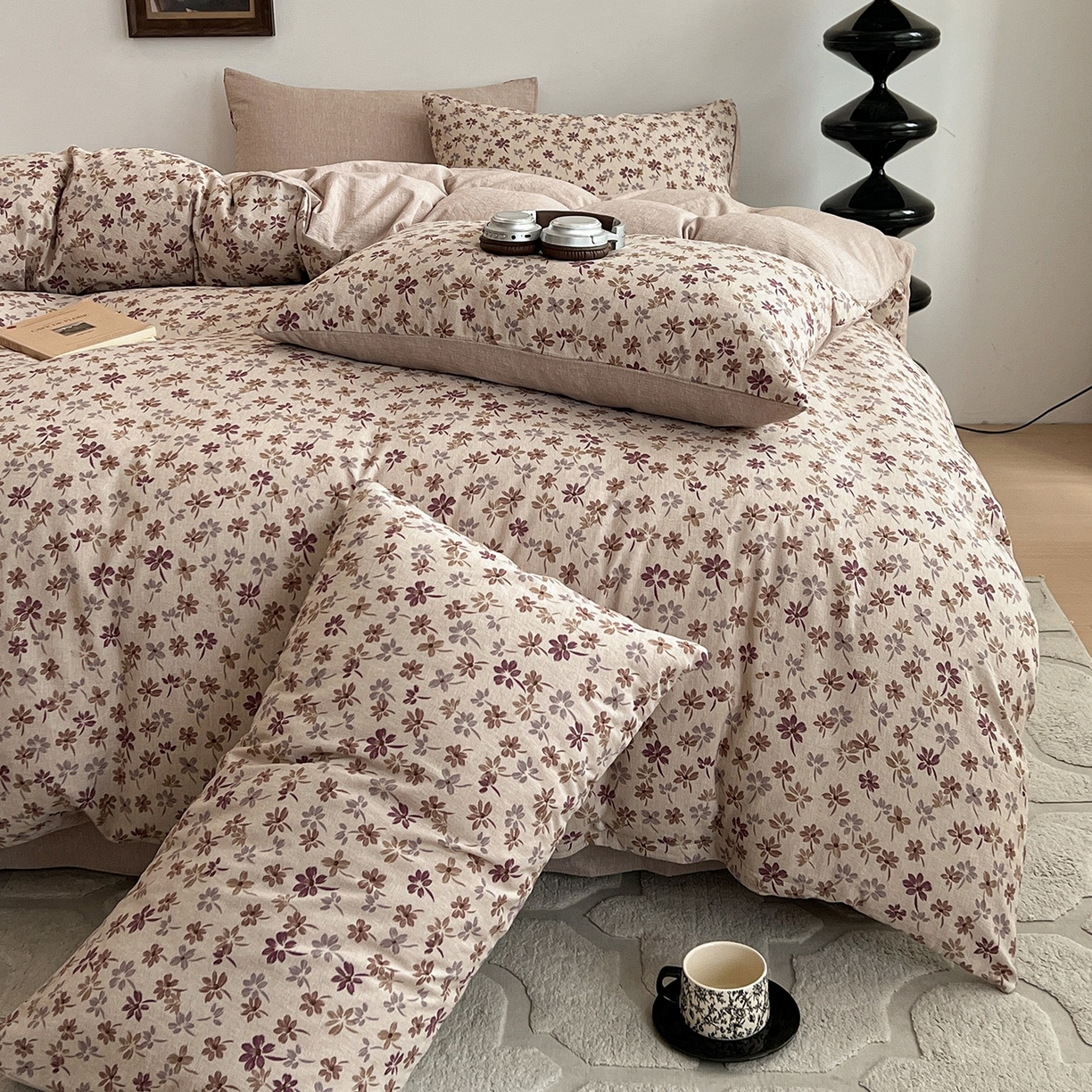 91家纺网 家纺一手货源 找家纺 弗苓家纺 2026春季新款高克重加厚色织提花四件套 云絮