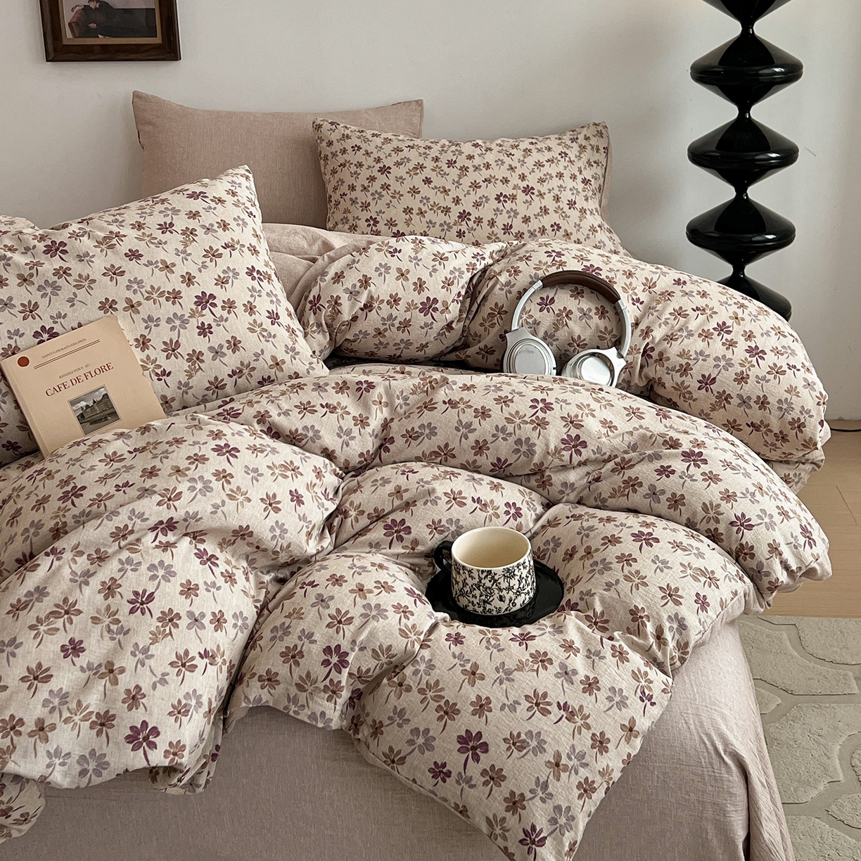 91家纺网 家纺一手货源 找家纺 弗苓家纺 2026春季新款高克重加厚色织提花四件套 云絮