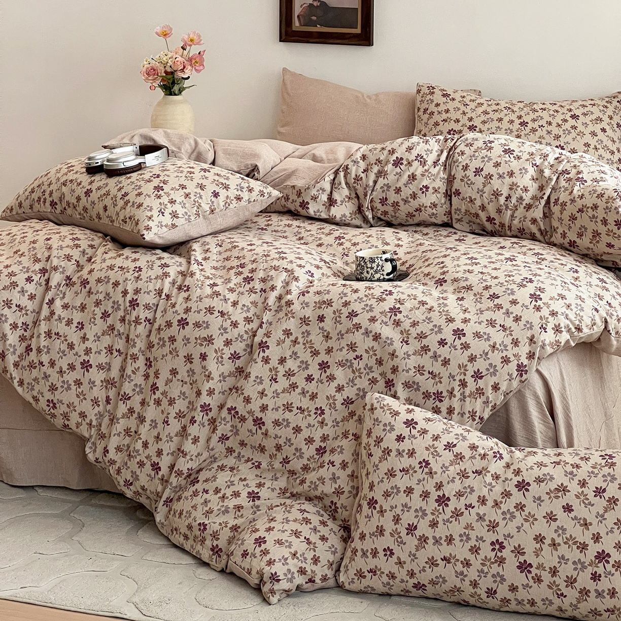 91家纺网 家纺一手货源 找家纺 弗苓家纺 2026春季新款高克重加厚色织提花四件套 云絮