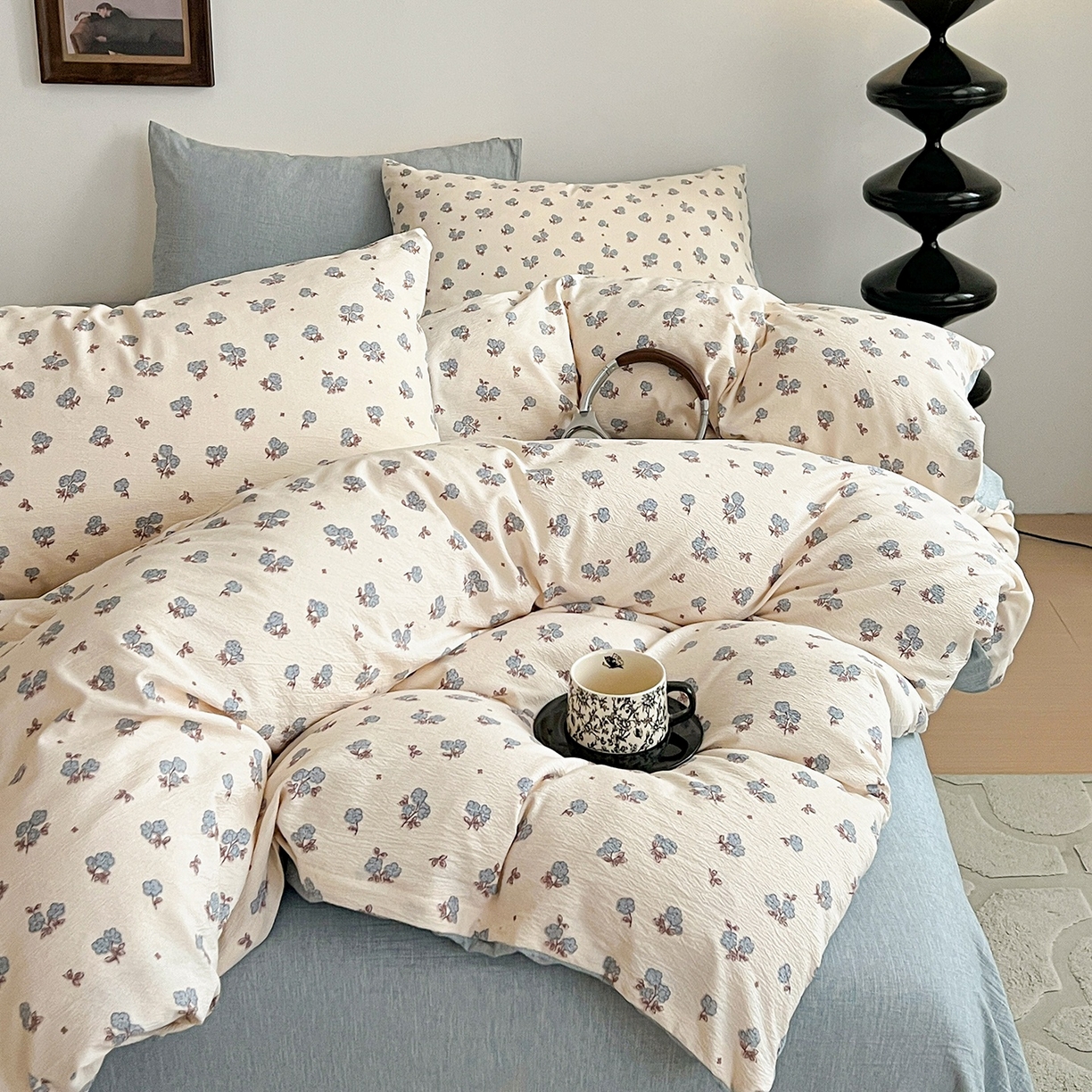 91家纺网 家纺一手货源 找家纺 弗苓家纺 2026春季新款高克重加厚色织提花四件套 芝樱