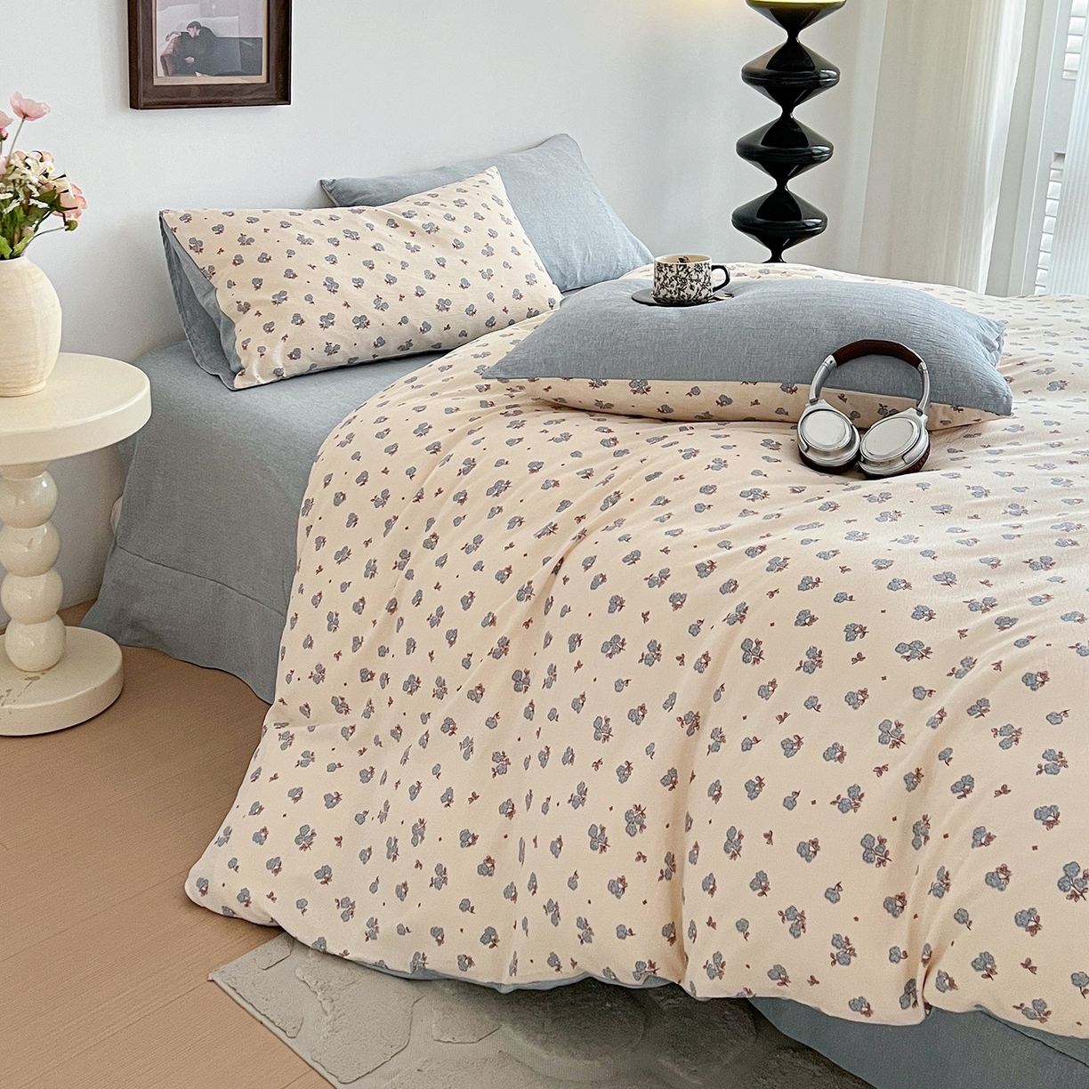 91家纺网 家纺一手货源 找家纺 弗苓家纺 2026春季新款高克重加厚色织提花四件套 芝樱