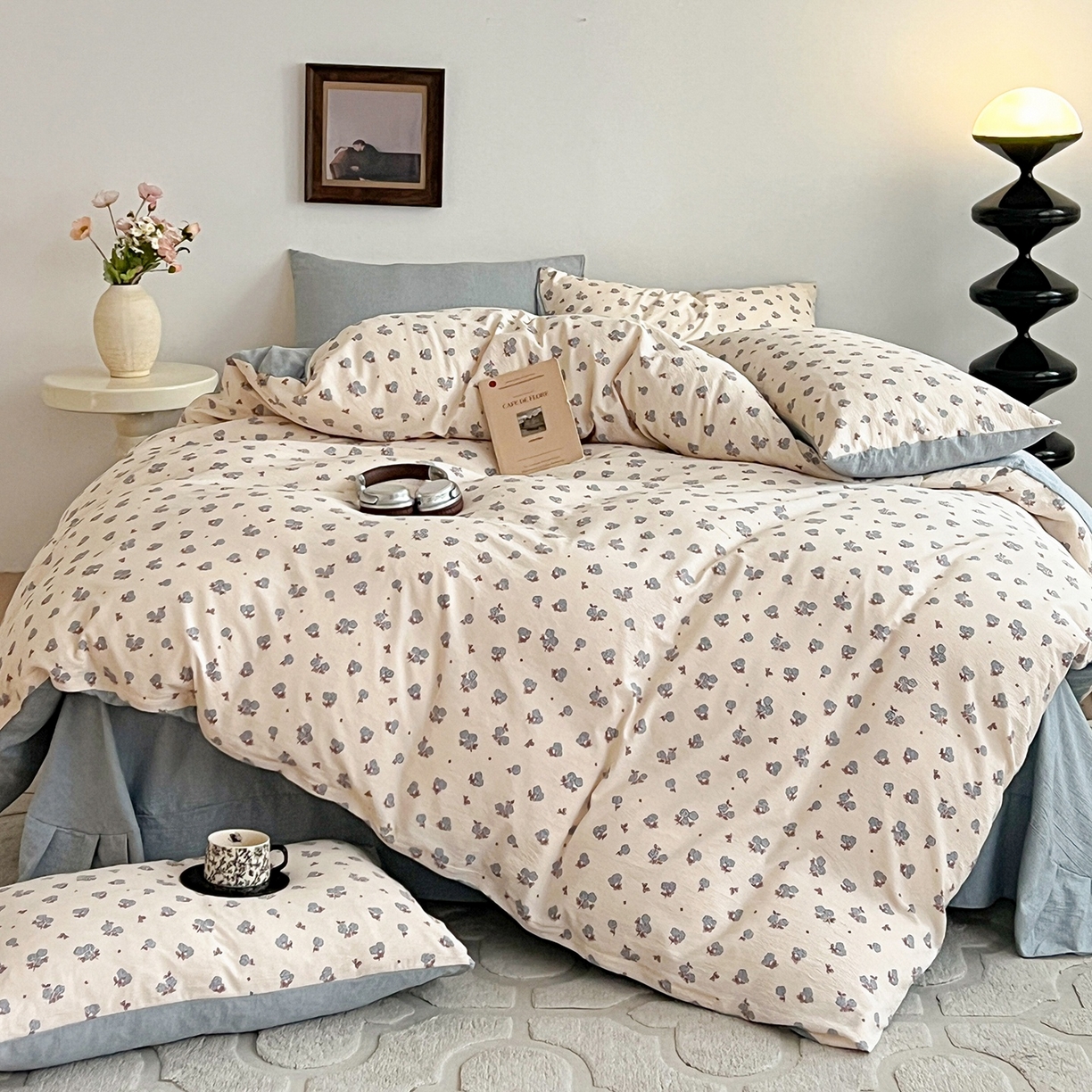 91家纺网 家纺一手货源 找家纺 弗苓家纺 2026春季新款高克重加厚色织提花四件套 芝樱