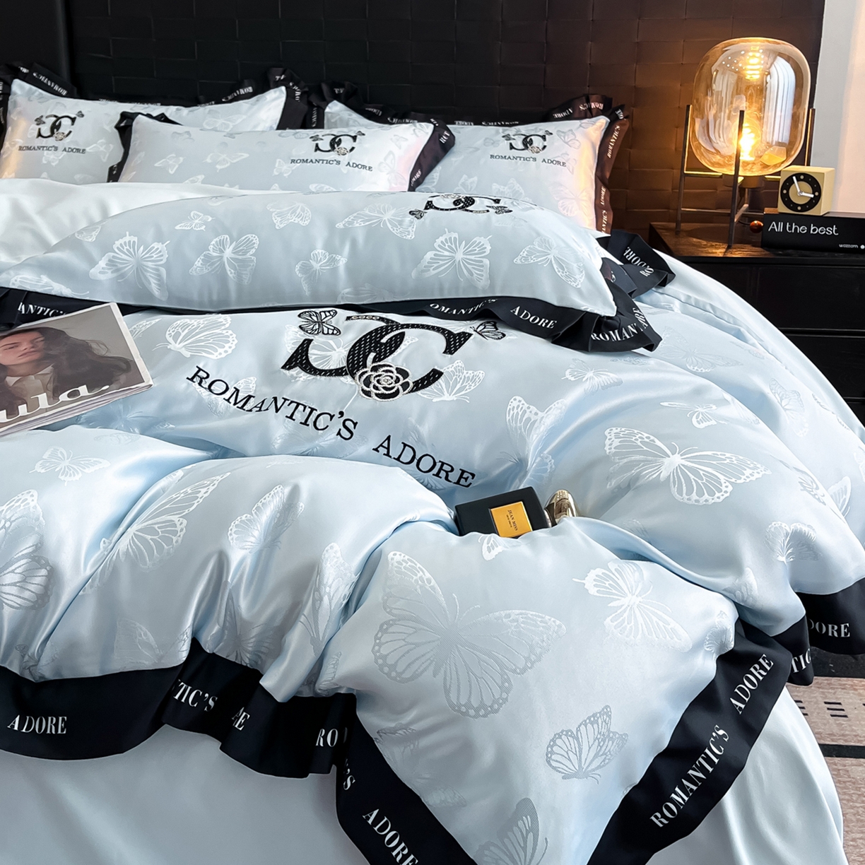 91家纺网 家纺一手货源 找家纺 （总）宇航家纺 2026新款专版厚织亮丝提花水洗真丝四件套梦蝶系列