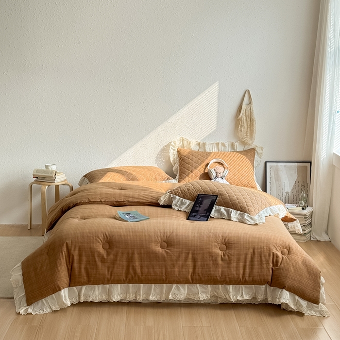 91家纺网 家纺一手货源 找家纺 （总）橙子家居 2026新款全棉纯棉色织水洗棉棉花床盖四件套