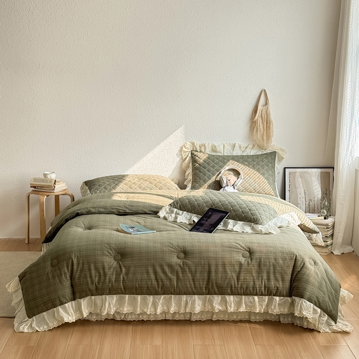 91家纺网 家纺一手货源 找家纺 （总）橙子家居 2026新款全棉纯棉色织水洗棉棉花床盖四件套