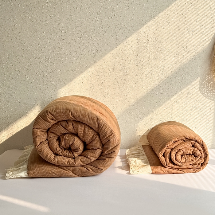 91家纺网 家纺一手货源 找家纺 橙子家居 2026新款全棉纯棉色织水洗棉棉花床盖四件套 安哥拉-桔