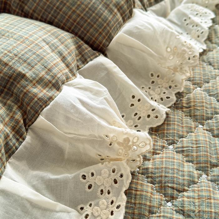 91家纺网 家纺一手货源 找家纺 橙子家居 2026新款全棉纯棉色织水洗棉棉花床盖四件套 安哥拉-绿