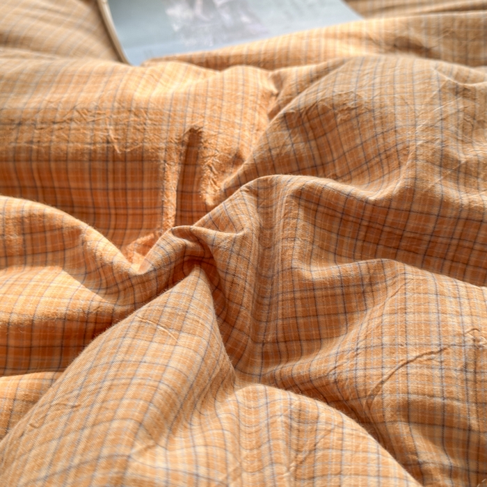 91家纺网 家纺一手货源 找家纺 橙子家居 2026新款全棉纯棉色织水洗棉棉花床盖四件套 安哥拉-桔