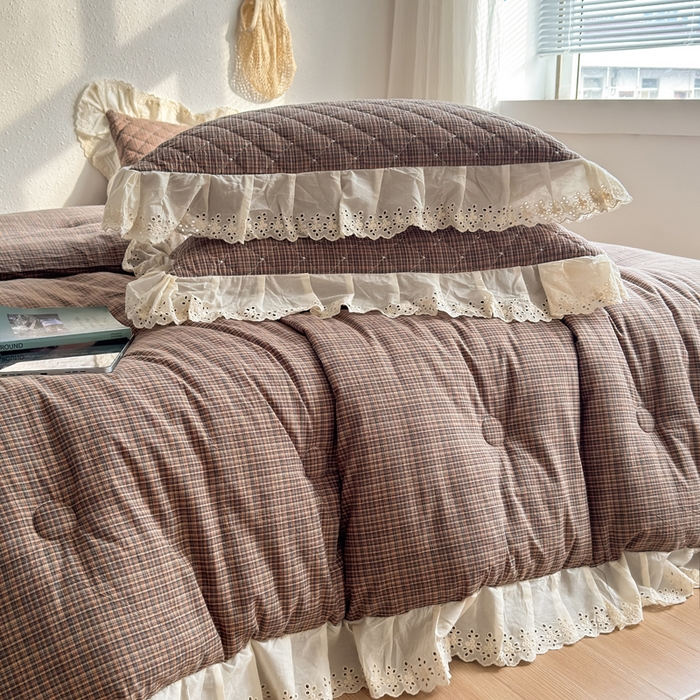 91家纺网 家纺一手货源 找家纺 橙子家居 2026新款全棉纯棉色织水洗棉棉花床盖四件套 安哥拉-咖