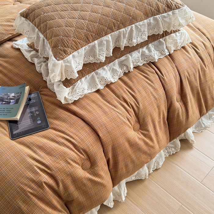 91家纺网 家纺一手货源 找家纺 橙子家居 2026新款全棉纯棉色织水洗棉棉花床盖四件套 安哥拉-桔