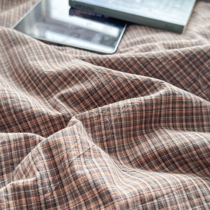 91家纺网 家纺一手货源 找家纺 橙子家居 2026新款全棉纯棉色织水洗棉棉花床盖四件套 安哥拉-咖