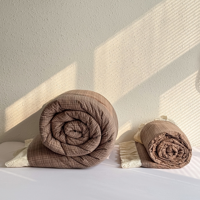 91家纺网 家纺一手货源 找家纺 橙子家居 2026新款全棉纯棉色织水洗棉棉花床盖四件套 安哥拉-咖