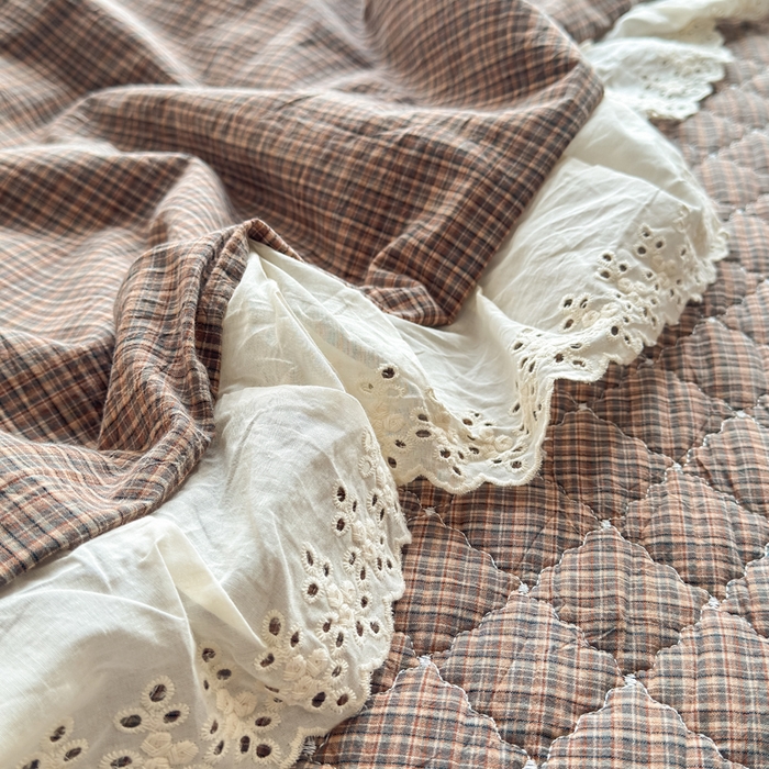 91家纺网 家纺一手货源 找家纺 橙子家居 2026新款全棉纯棉色织水洗棉棉花床盖四件套 安哥拉-咖