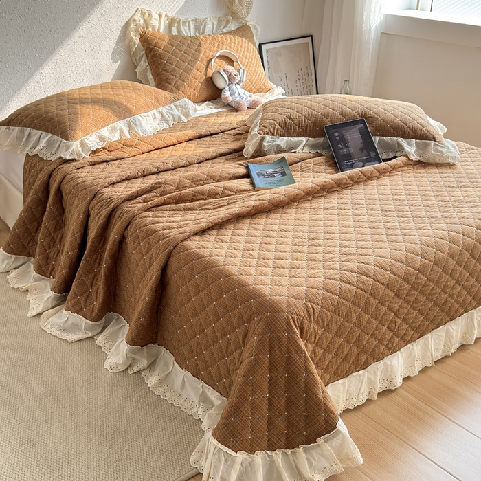 91家纺网 家纺一手货源 找家纺 橙子家居 2026新款全棉纯棉色织水洗棉棉花床盖四件套 安哥拉-桔