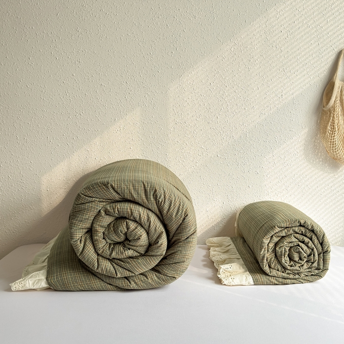 91家纺网 家纺一手货源 找家纺 橙子家居 2026新款全棉纯棉色织水洗棉棉花床盖四件套 安哥拉-绿