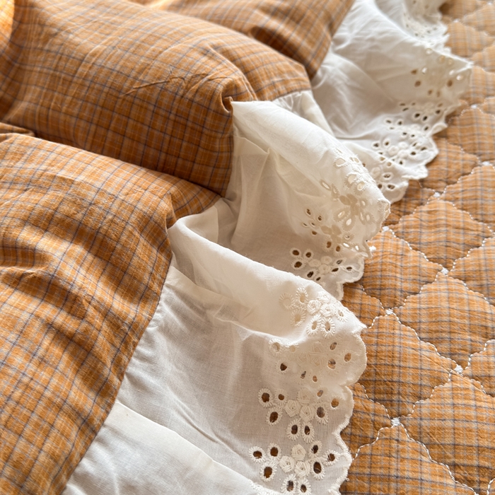 91家纺网 家纺一手货源 找家纺 橙子家居 2026新款全棉纯棉色织水洗棉棉花床盖四件套 安哥拉-桔