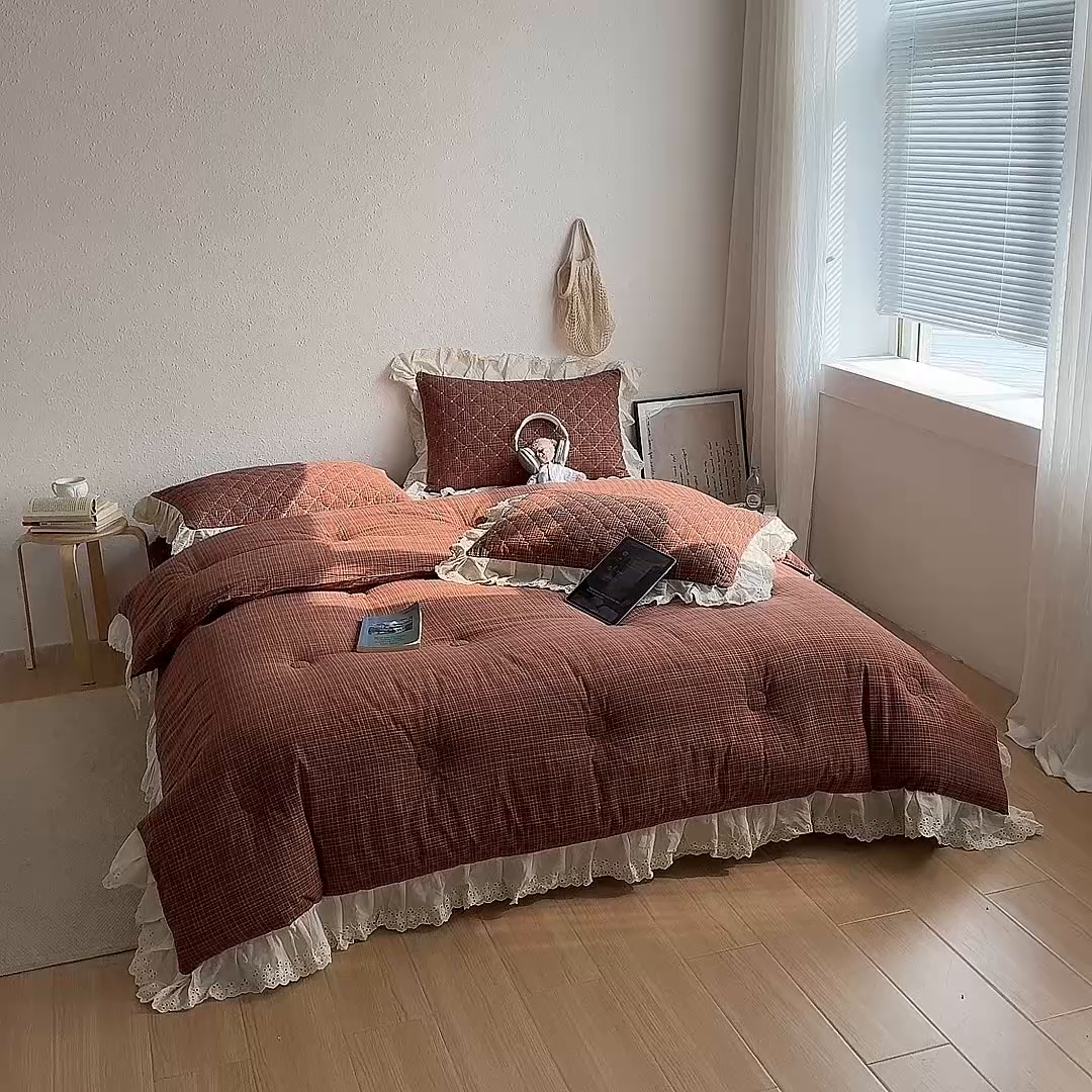 91家纺网 家纺一手货源 找家纺 （总）橙子家居 2026新款全棉纯棉色织水洗棉棉花床盖四件套