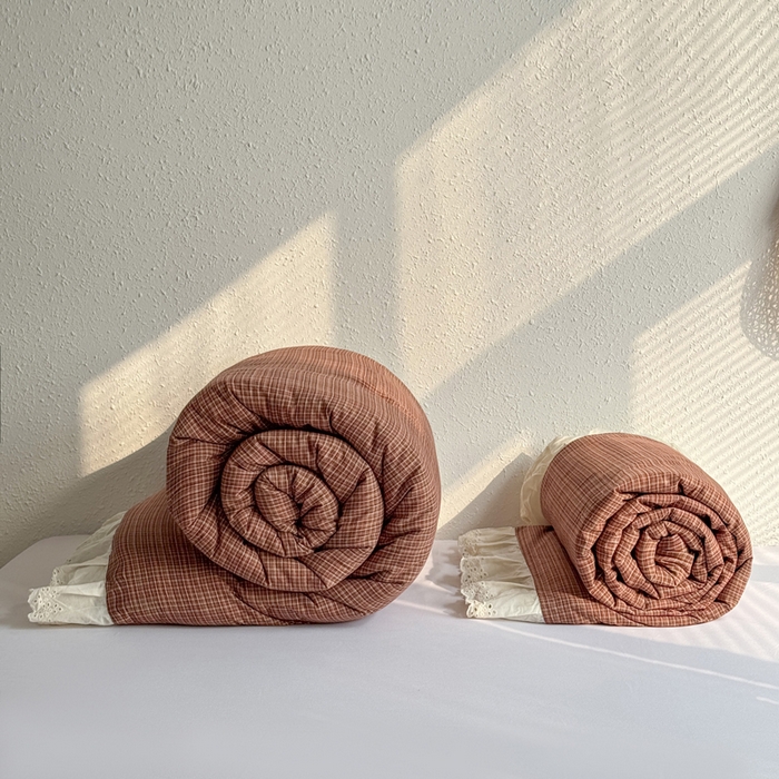 91家纺网 家纺一手货源 找家纺 橙子家居 2026新款全棉纯棉色织水洗棉棉花床盖四件套 安哥拉-红