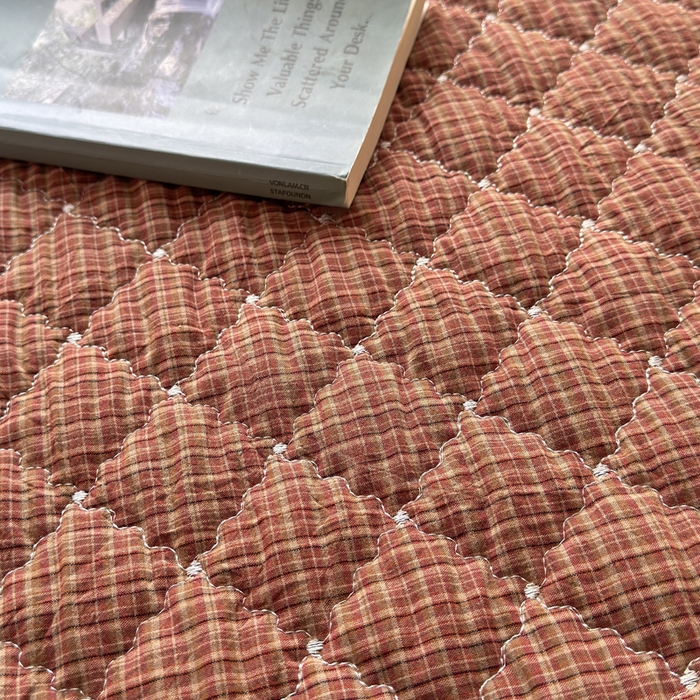 91家纺网 家纺一手货源 找家纺 橙子家居 2026新款全棉纯棉色织水洗棉棉花床盖四件套 安哥拉-红