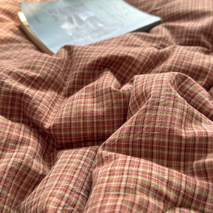 91家纺网 家纺一手货源 找家纺 橙子家居 2026新款全棉纯棉色织水洗棉棉花床盖四件套 安哥拉-红