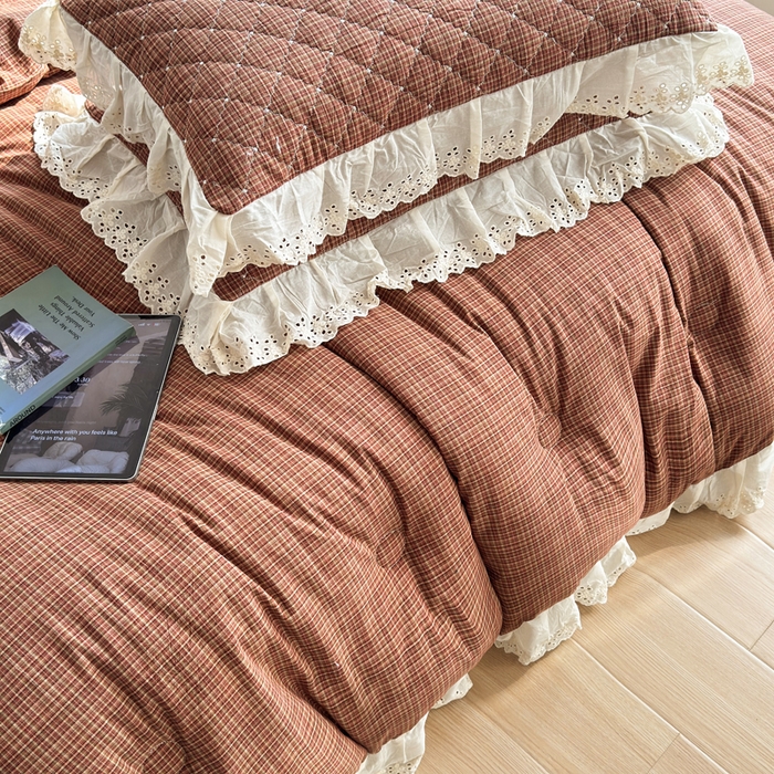 91家纺网 家纺一手货源 找家纺 橙子家居 2026新款全棉纯棉色织水洗棉棉花床盖四件套 安哥拉-红