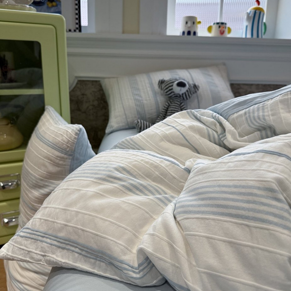 91家纺网 家纺一手货源 找家纺 仰望棉麻双层纱供应链 2026新款全棉色织提花四件套-太妃糖-蓝