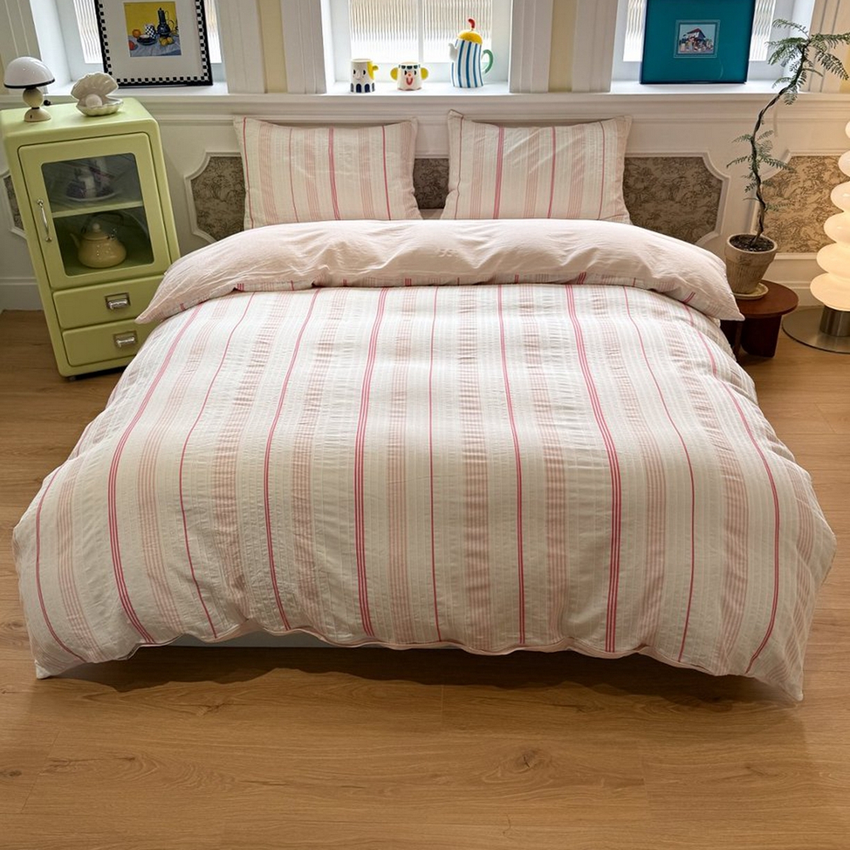 91家纺网 家纺一手货源 找家纺 仰望棉麻双层纱供应链 2026新款全棉色织提花四件套-太妃糖-红