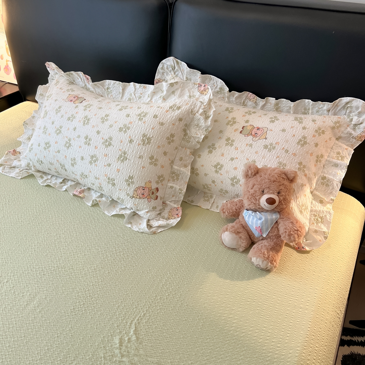 91家纺网 家纺一手货源 找家纺 子钦家纺 2026春夏新款提花泡芙棉花边拼角工艺床单床笠四件套-卡哇伊 卡哇伊-欢乐颂