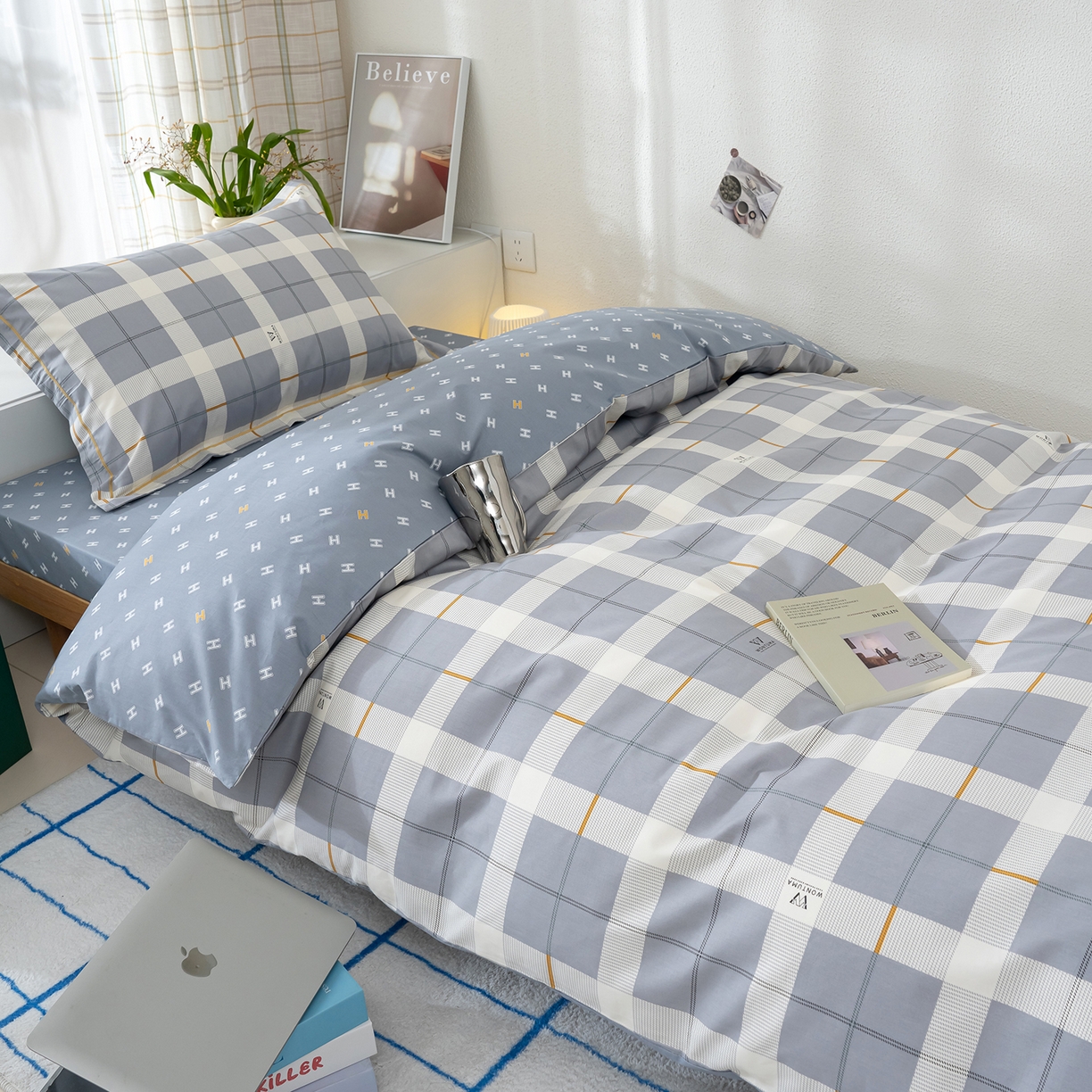 良佐生活 2026新款A类铂金精梳全棉学生三件套 初遇-灰