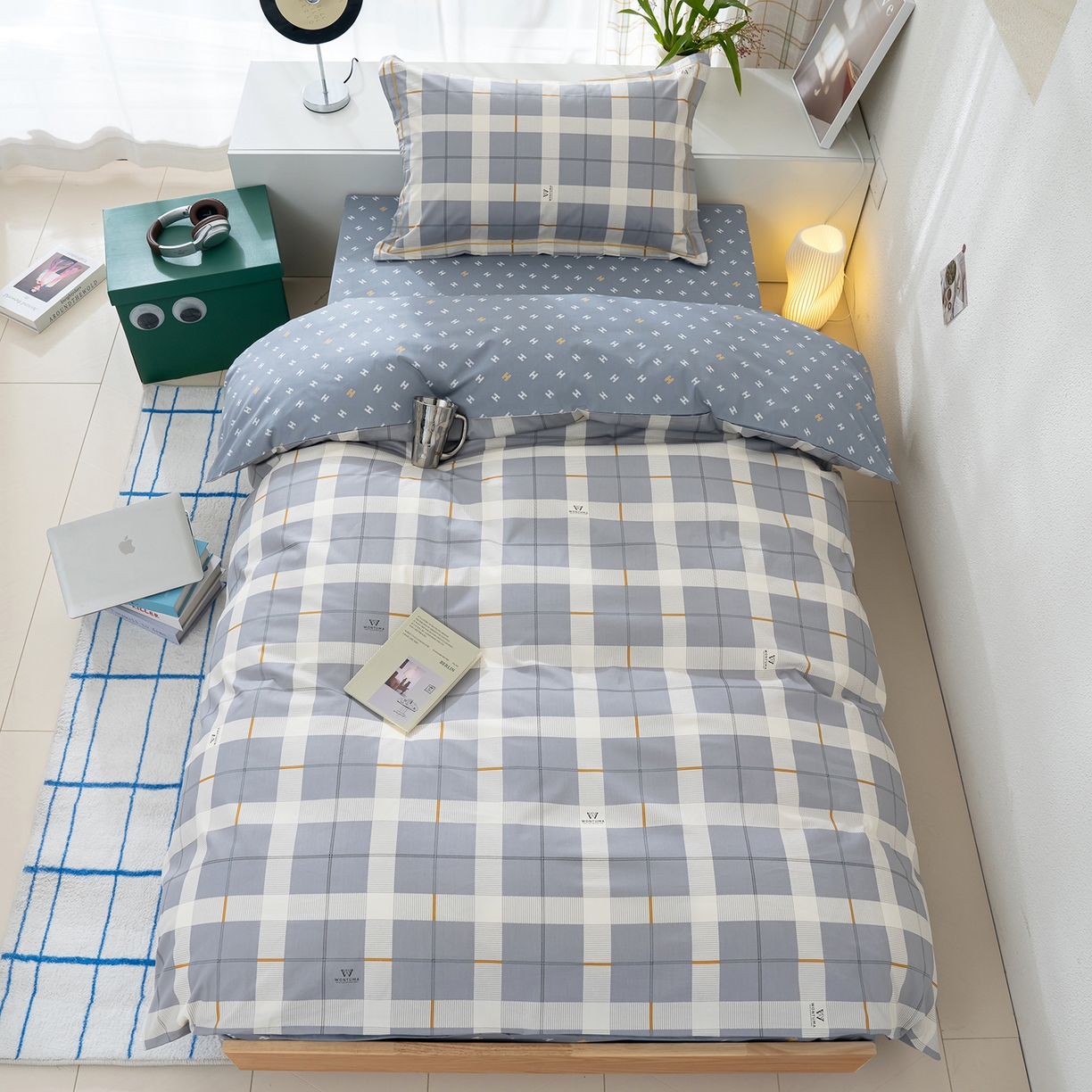 91家纺网 家纺一手货源 找家纺 良佐生活 2026新款A类铂金精梳全棉学生三件套 初遇-灰