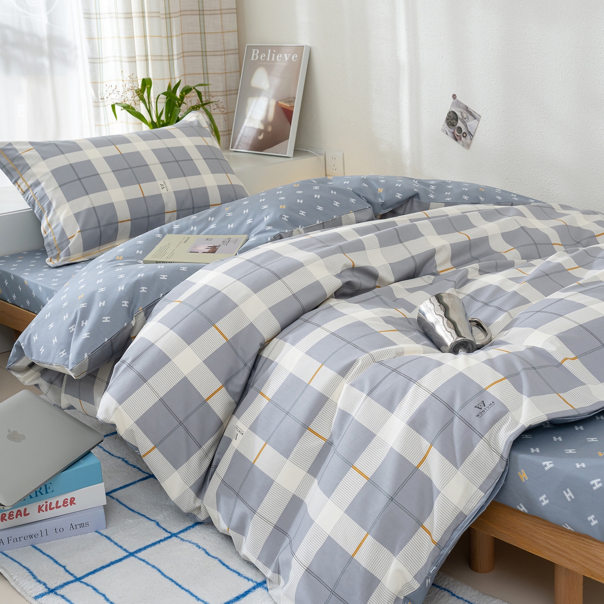 91家纺网 家纺一手货源 找家纺 良佐生活 2026新款A类铂金精梳全棉学生三件套 初遇-灰