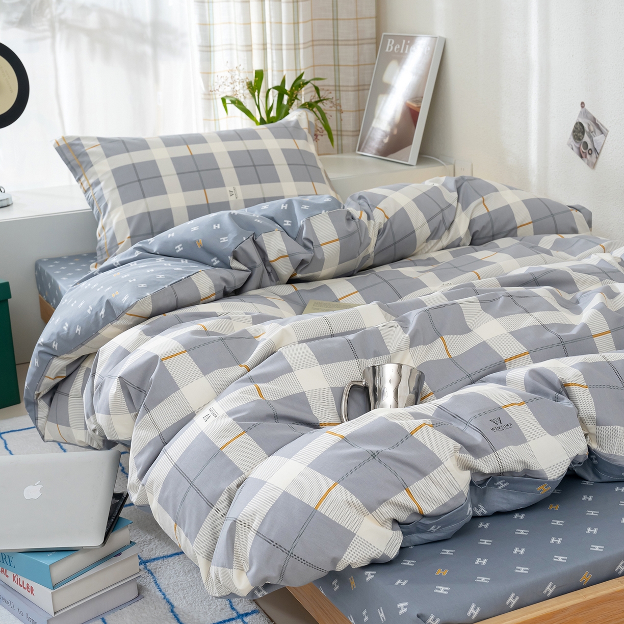 91家纺网 家纺一手货源 找家纺 良佐生活 2026新款A类铂金精梳全棉学生三件套 初遇-灰