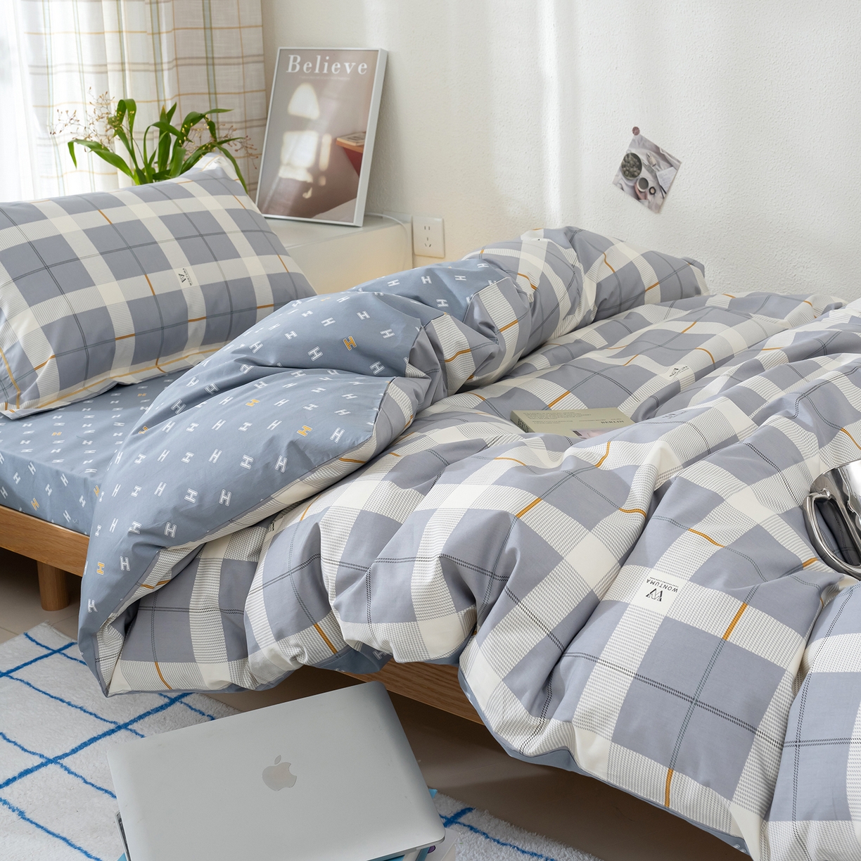 91家纺网 家纺一手货源 找家纺 良佐生活 2026新款A类铂金精梳全棉学生三件套 初遇-灰