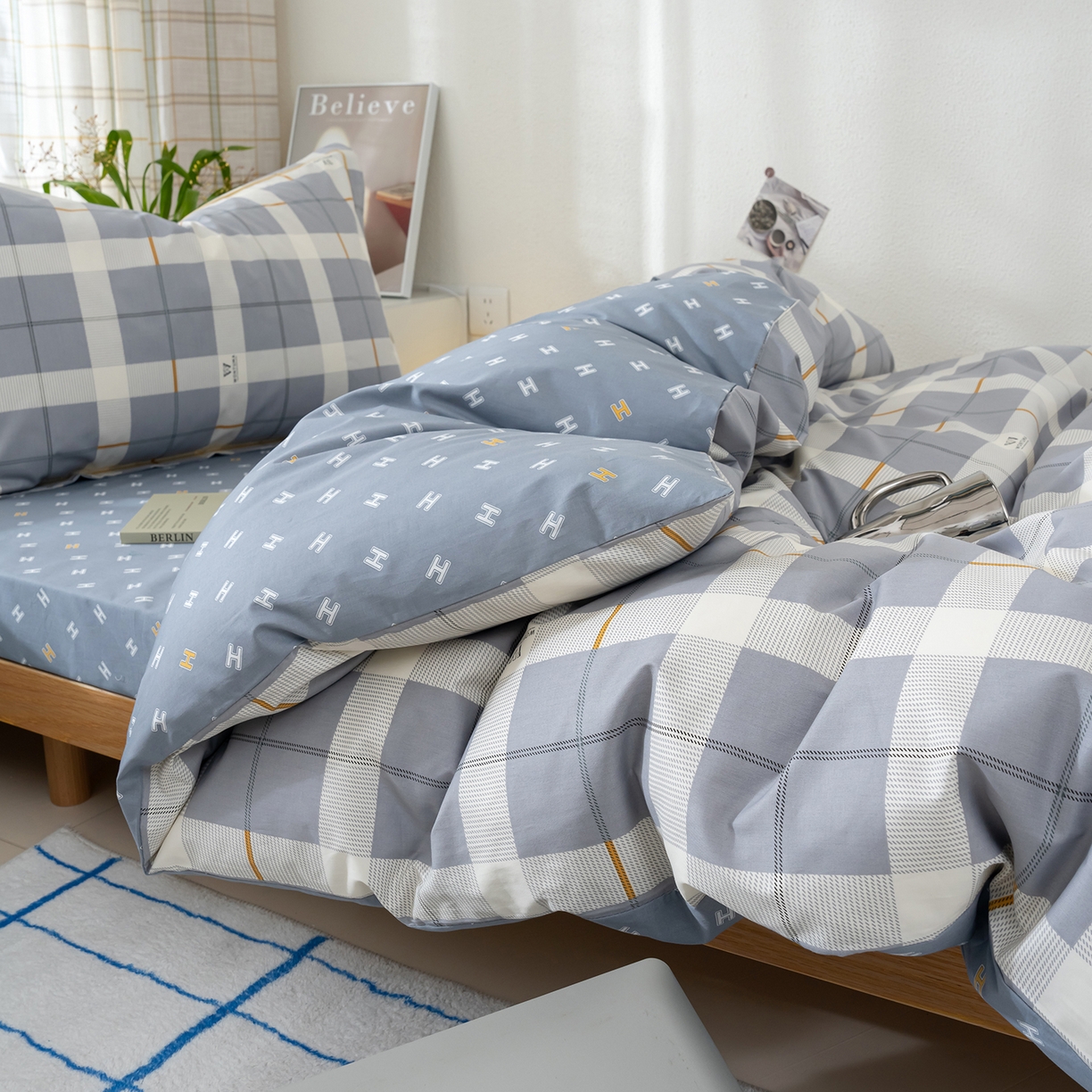 91家纺网 家纺一手货源 找家纺 良佐生活 2026新款A类铂金精梳全棉学生三件套 初遇-灰