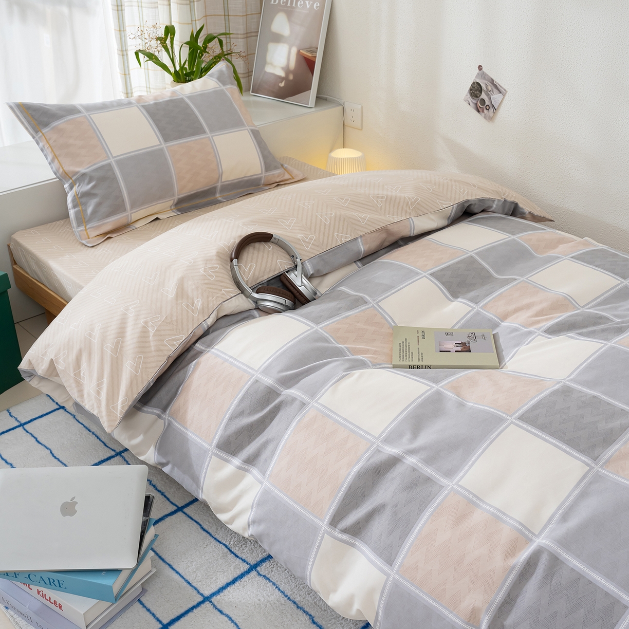 良佐生活 2026新款A类铂金精梳全棉学生三件套 云川