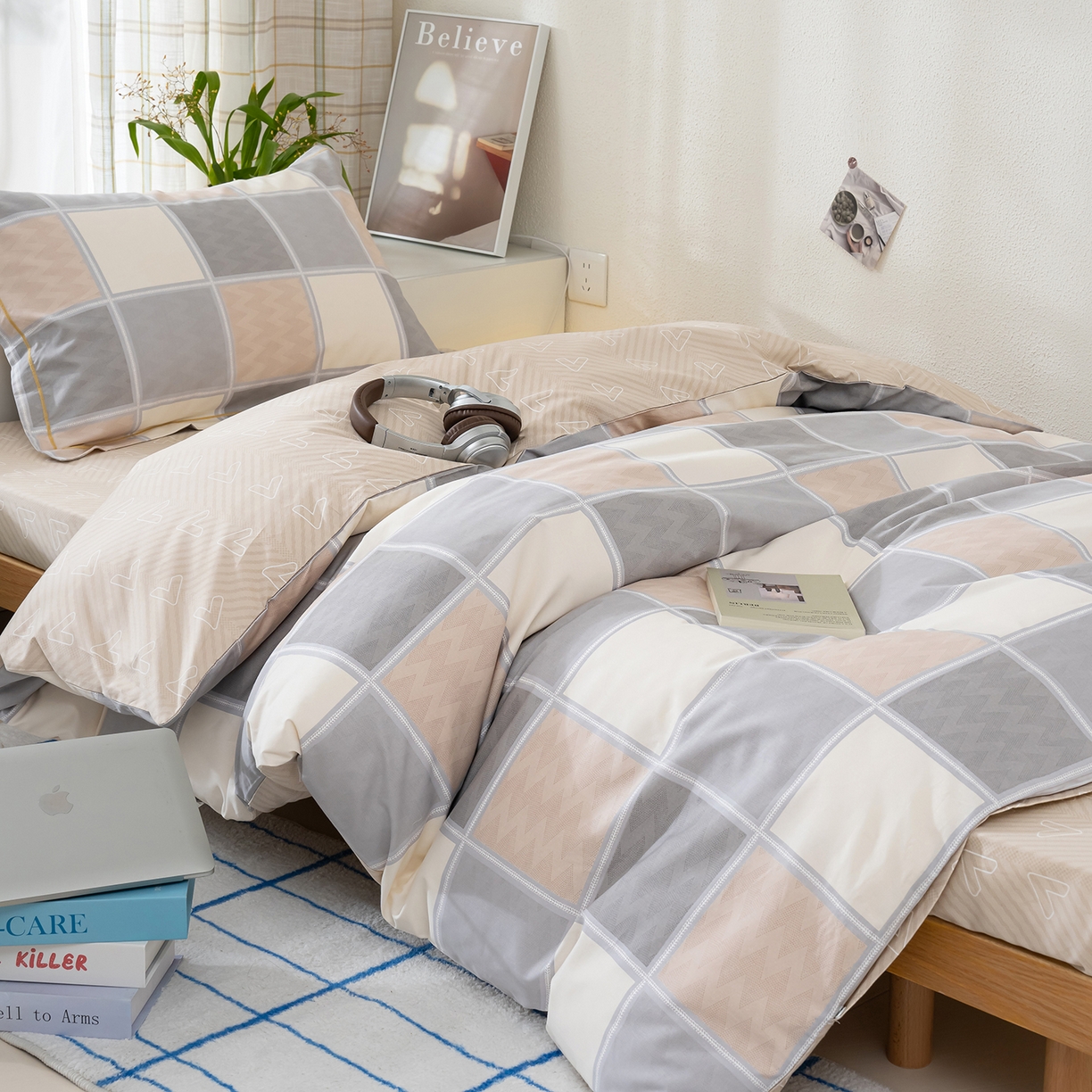 91家纺网 家纺一手货源 找家纺 良佐生活 2026新款A类铂金精梳全棉学生三件套 云川