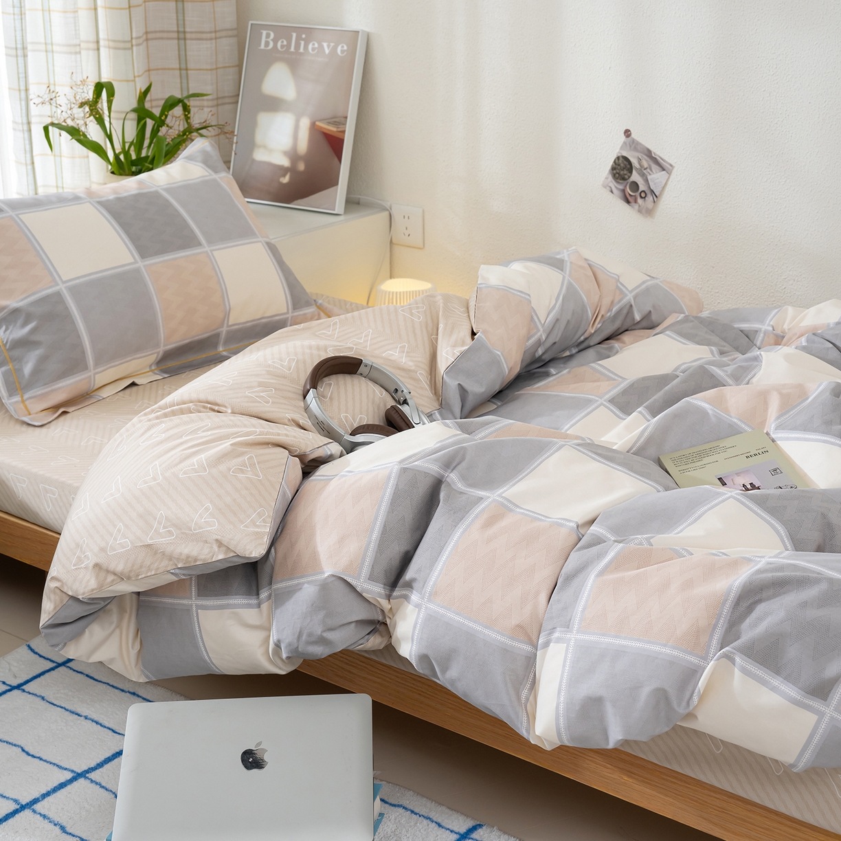 91家纺网 家纺一手货源 找家纺 良佐生活 2026新款A类铂金精梳全棉学生三件套 云川